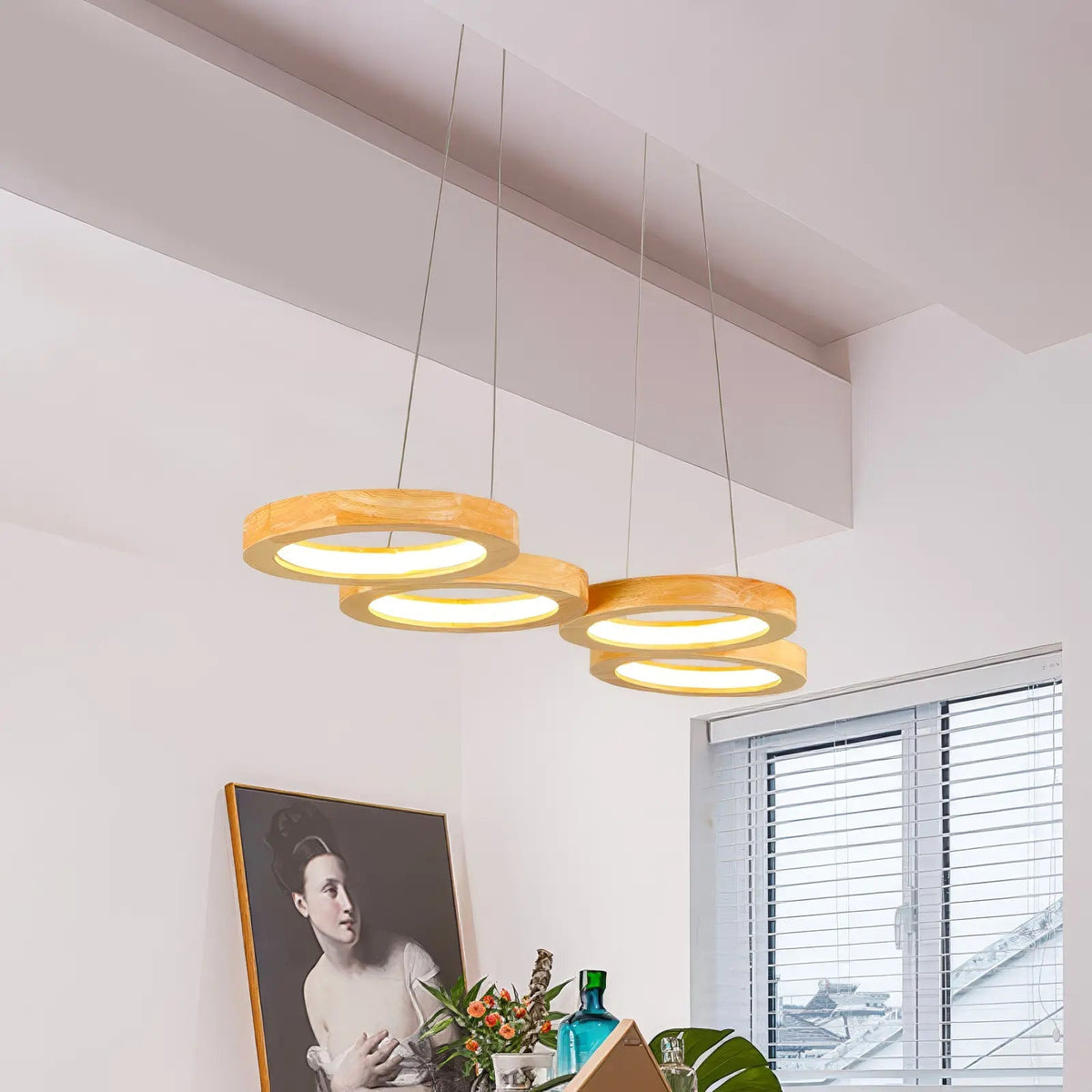 4 Ring Wooden LED Pendant Light - image 3