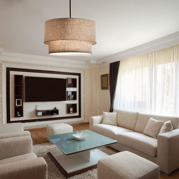 Avery Linen Double Drum Pendant Light