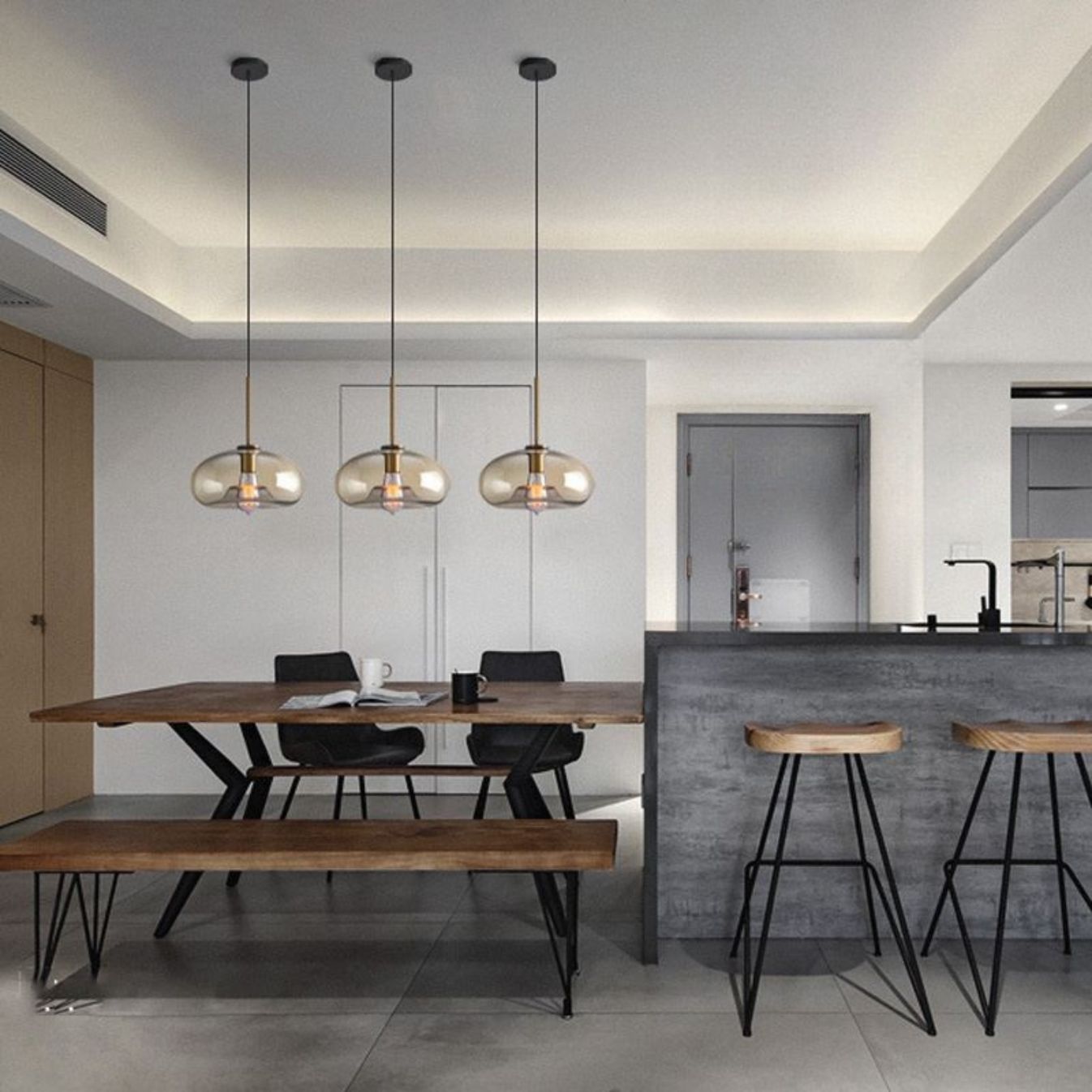 Suspension laiton et verre design view 2