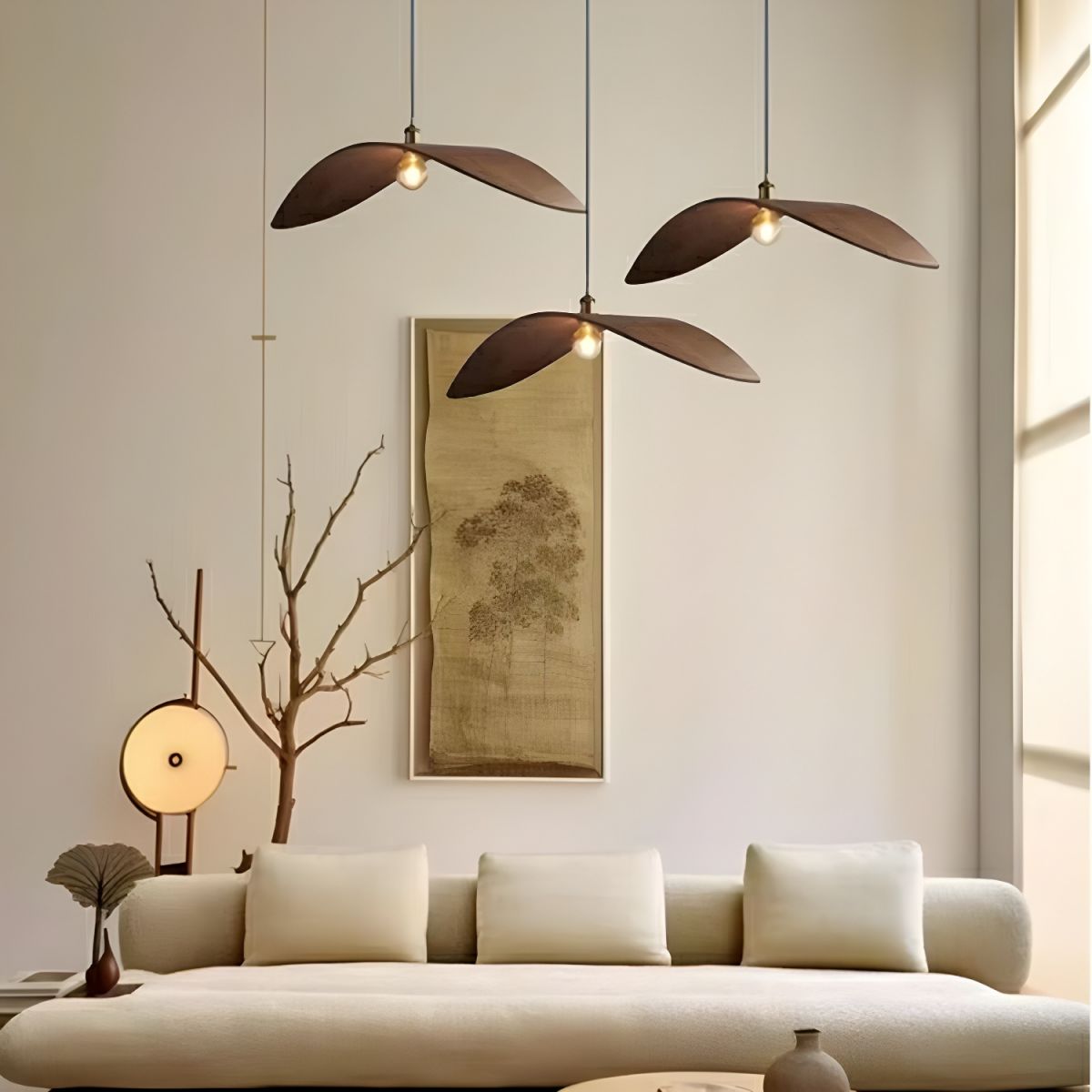 Suspension bois noyer triple feuille view 2