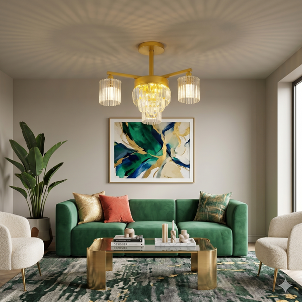 Crystal Glass 3 Arm Ceiling Light