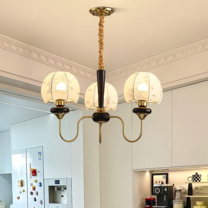 3 Light Brass Chandelier view 1
