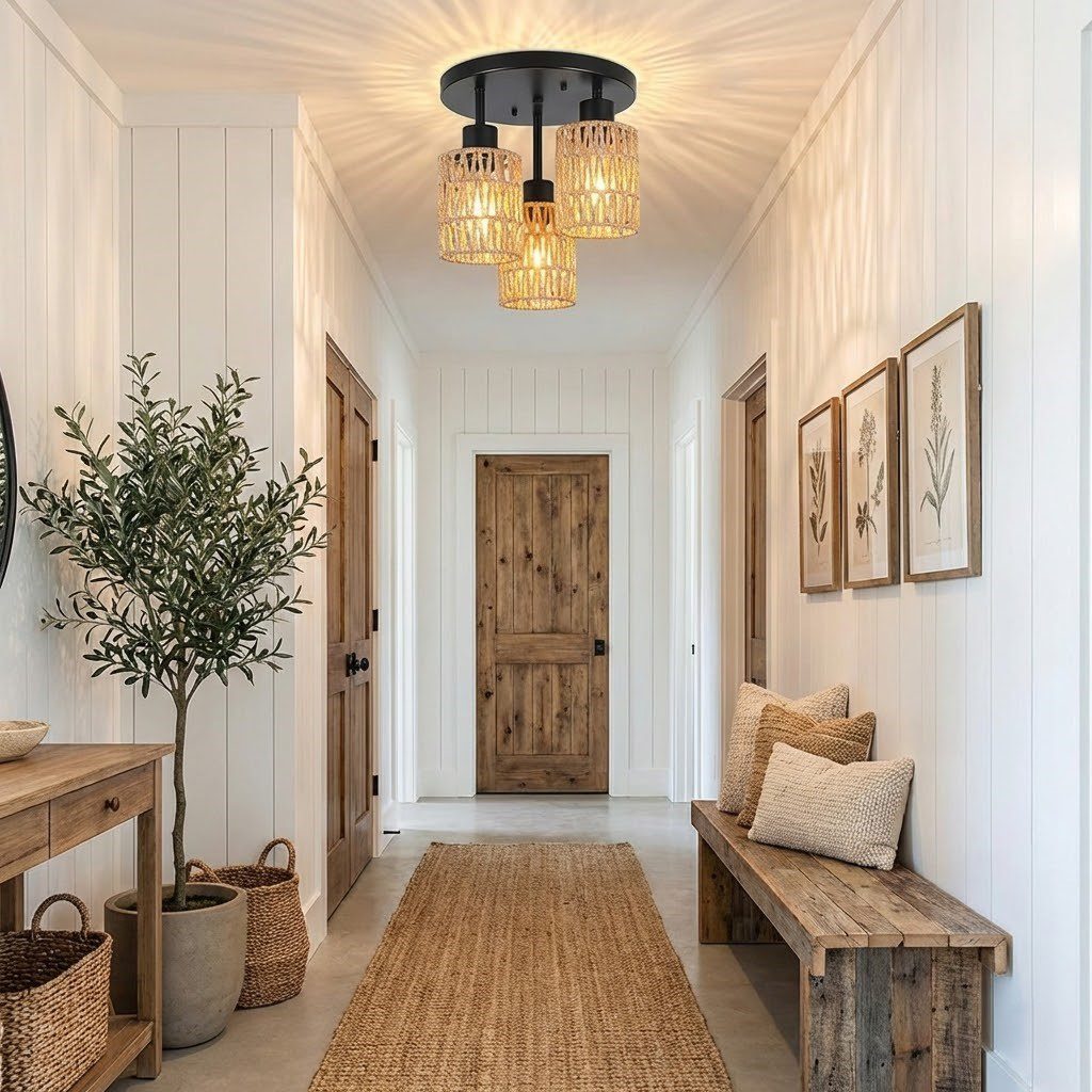 3 Light Rattan Ceiling Light view 1