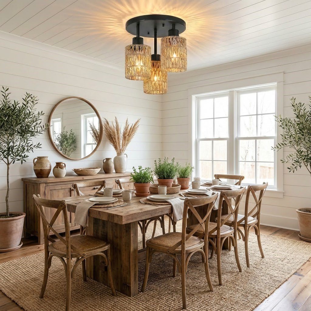 3 Light Rattan Ceiling Light view 3