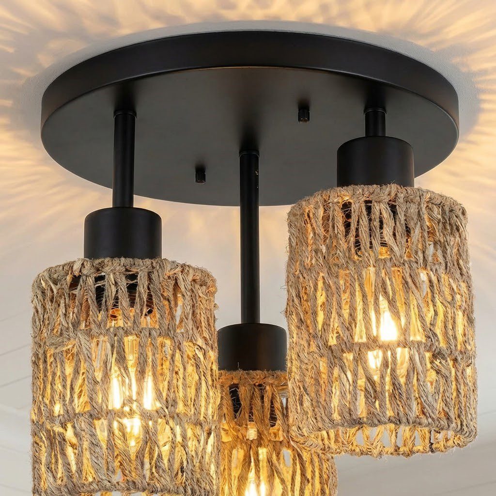 3 Light Rattan Ceiling Light view 4