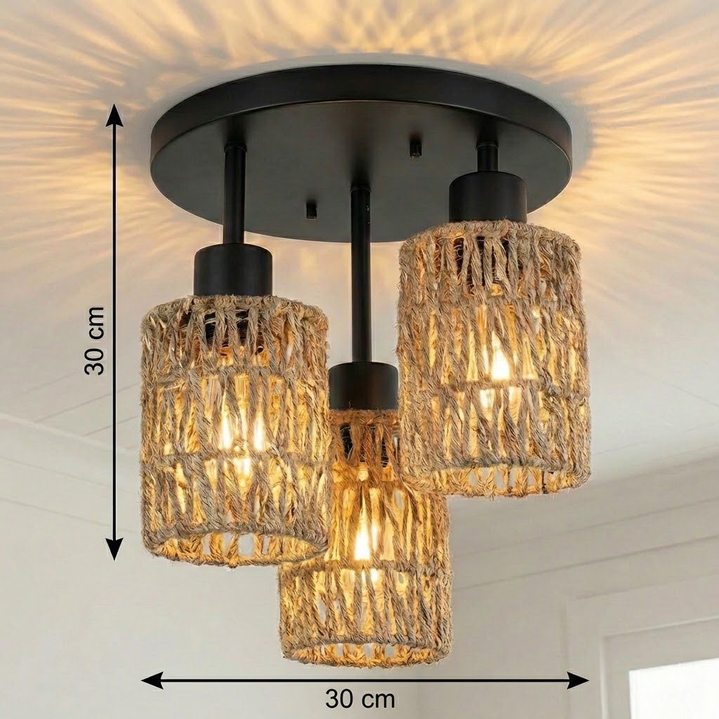3 Light Rattan Ceiling Light view 6