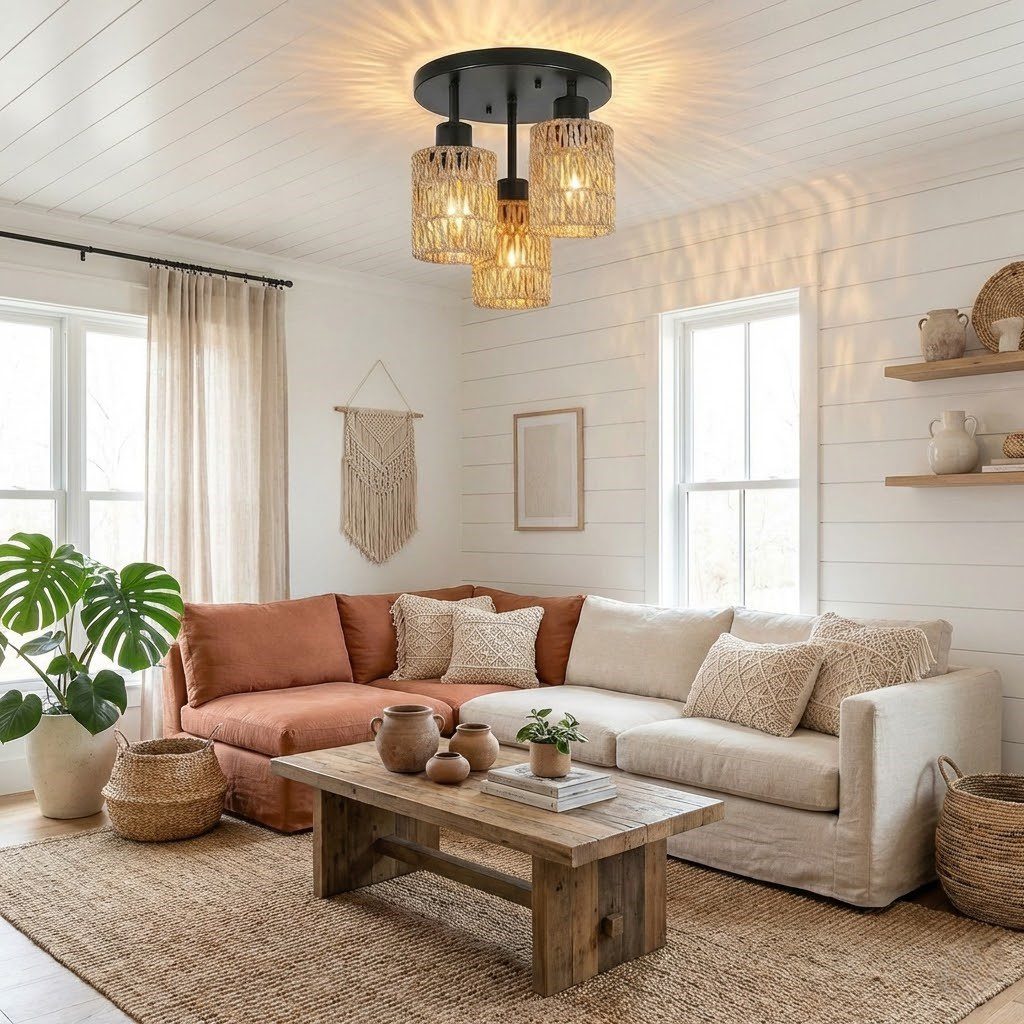 3 Light Rattan Ceiling Light view 7