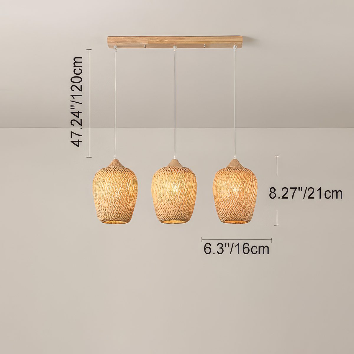 3 Light Rattan Chandelier view 4