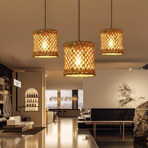 3 Light Rattan Pendant