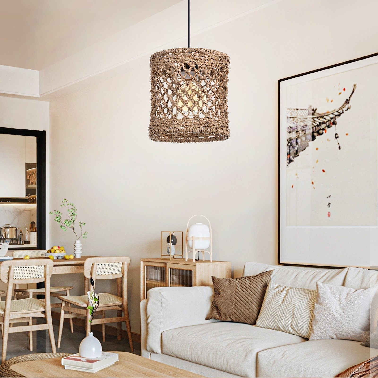 3 Light Rattan Pendant view 2