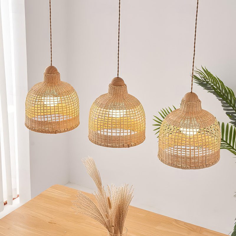 3 Light Wicker Pendant Light view 2