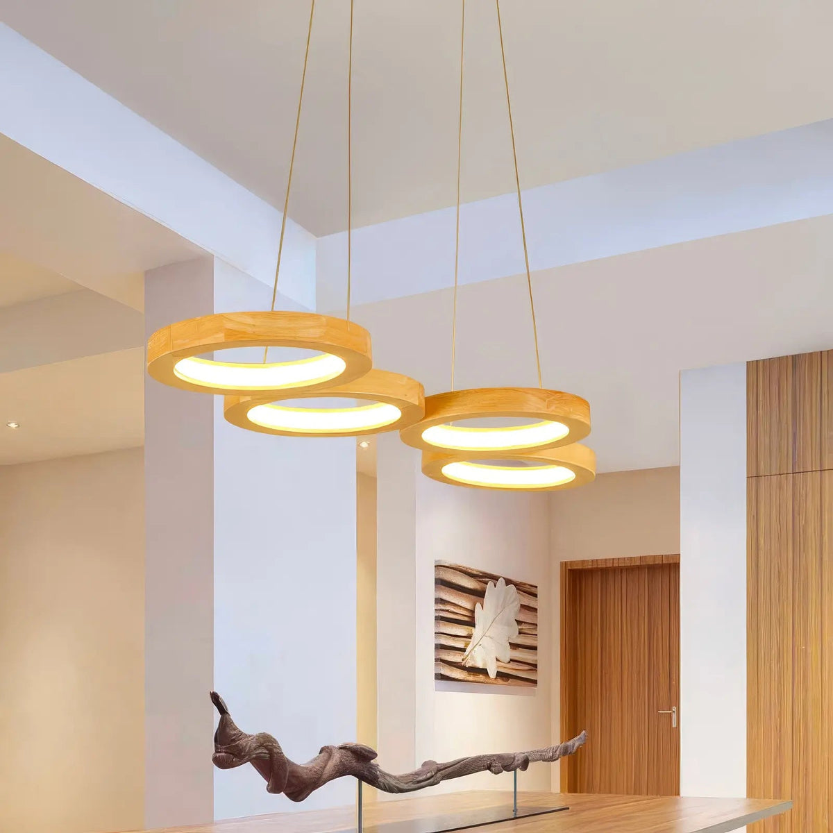 4 Ring Wooden LED Pendant Light - image 2
