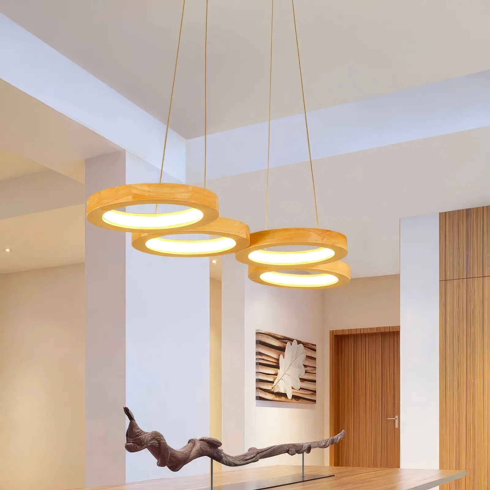 4 Ring Wooden LED Pendant Light view 2