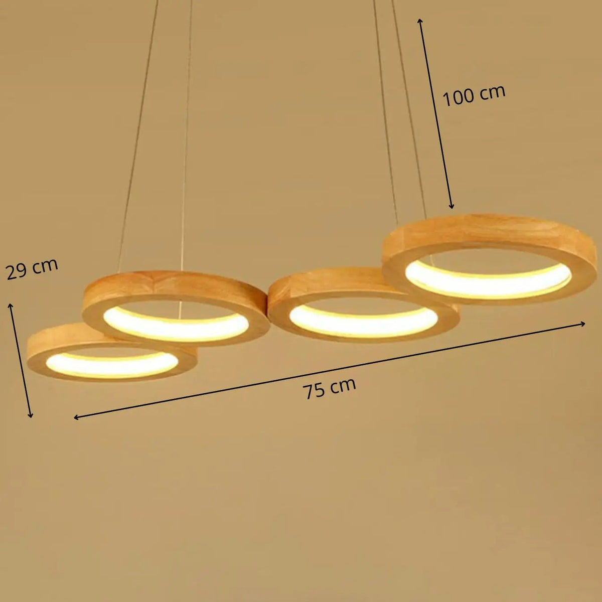 4 Ring Wooden LED Pendant Light - image 5