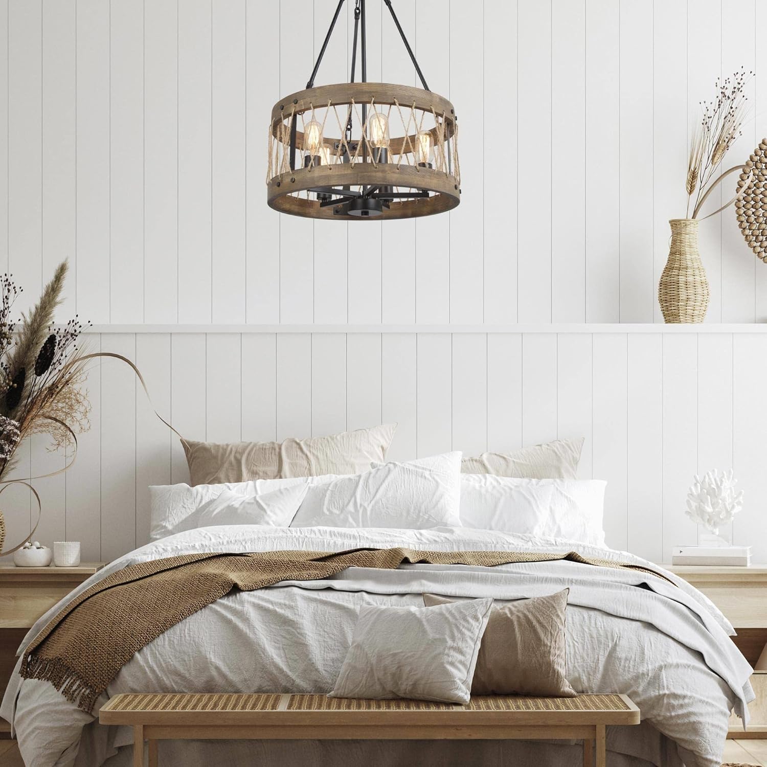 Suspension industrielle corde bois scandinave view 3