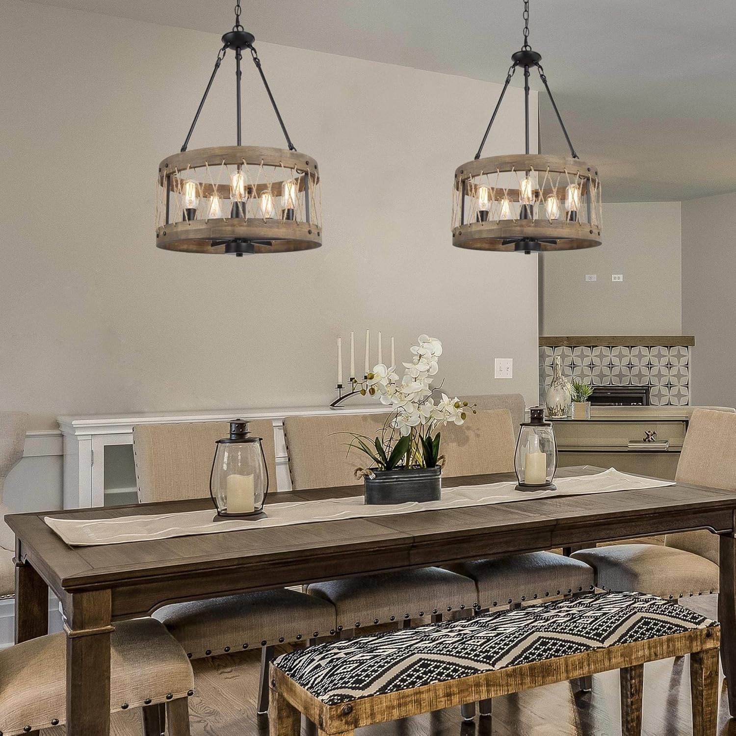 Suspension industrielle corde bois scandinave view 4