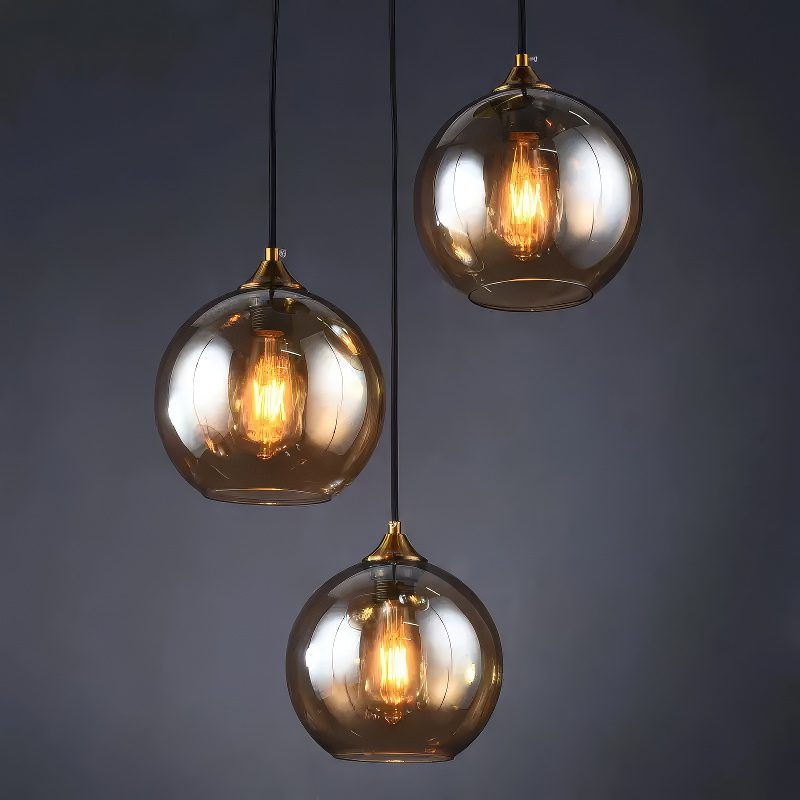 Amber Glass Globe Pendant Light view 3