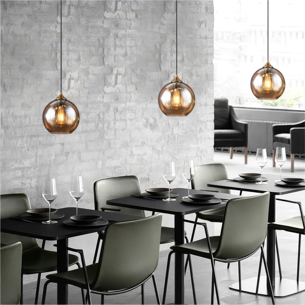 Amber Glass Globe Pendant Light view 6
