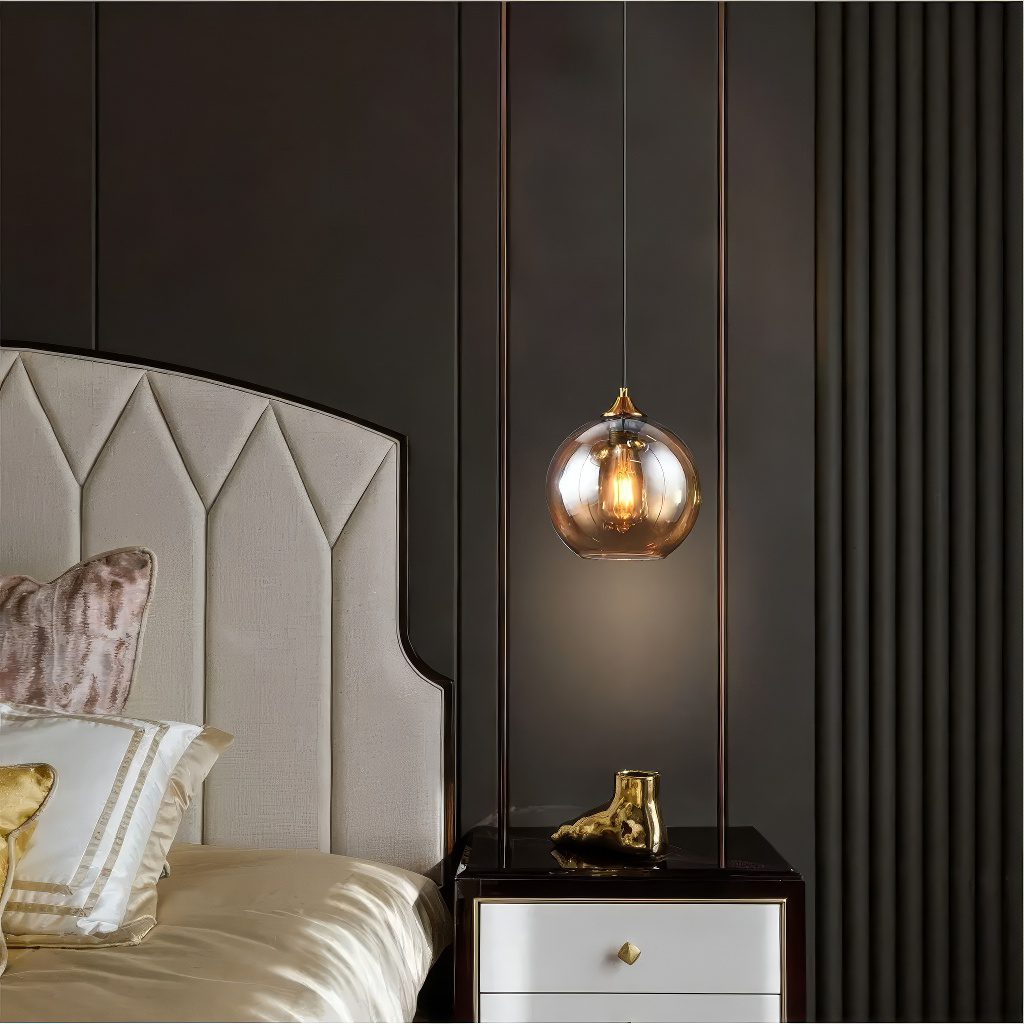 Amber Glass Globe Pendant Light view 7