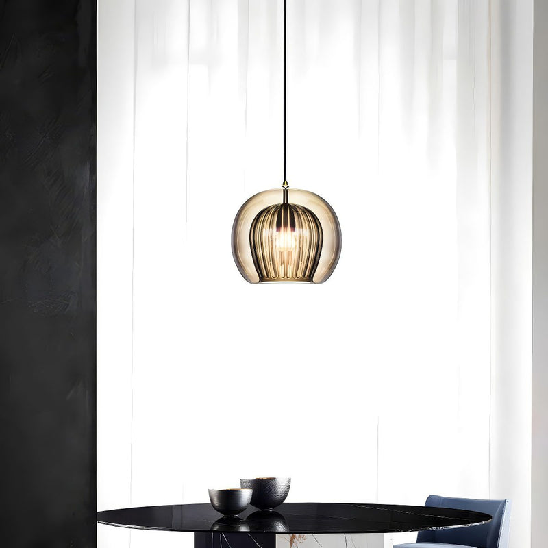 Amber Ribbed Glass Pendant Light