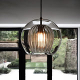 Amber Ribbed Glass Pendant Light view 3