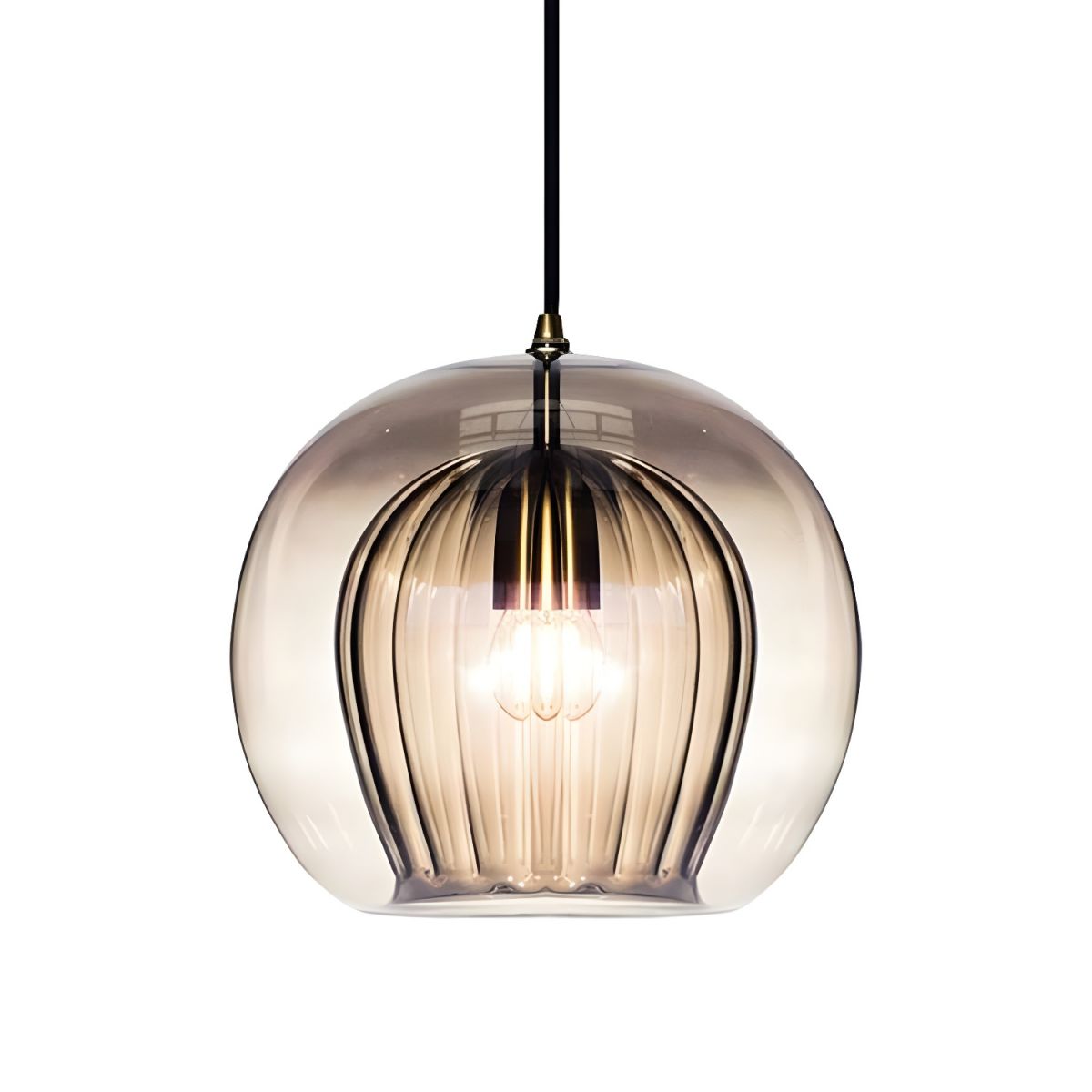 Amber Ribbed Glass Pendant Light view 4