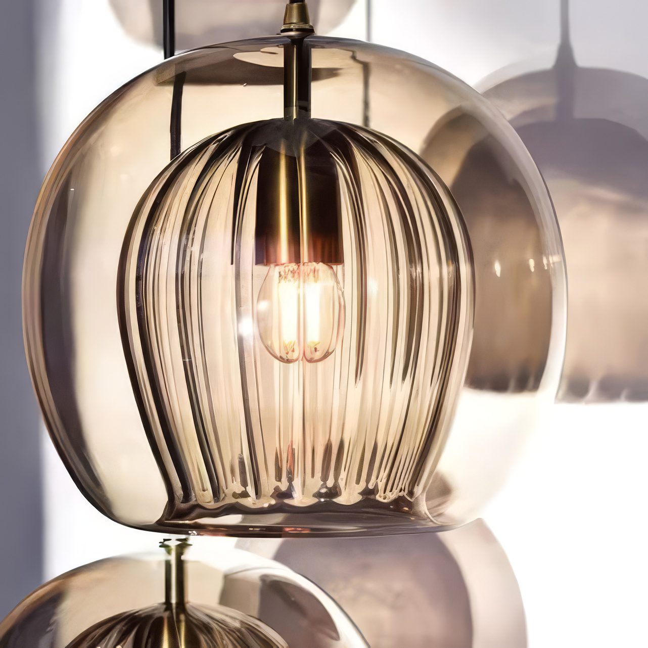Amber Ribbed Glass Pendant Light view 5