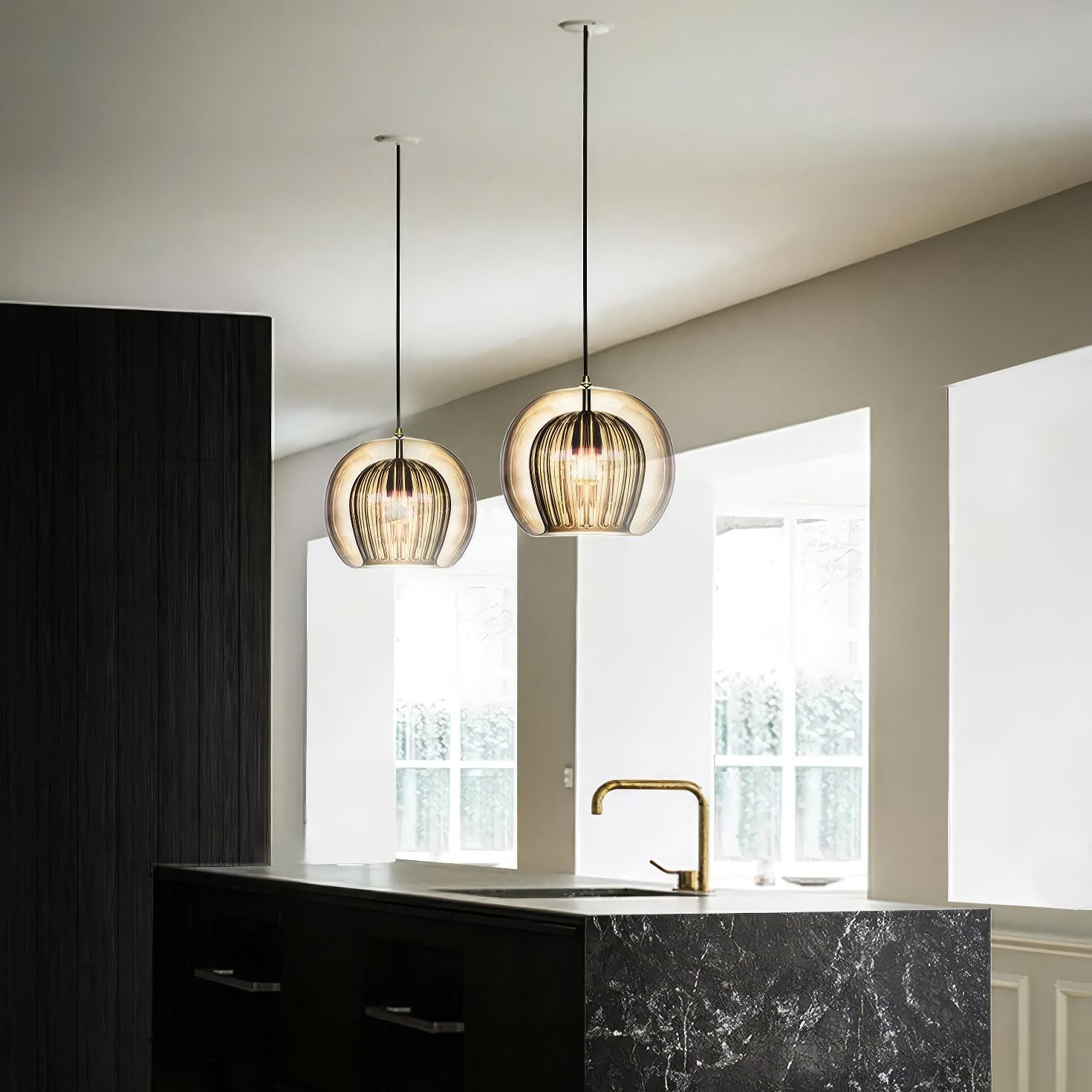 Amber Ribbed Glass Pendant Light view 6