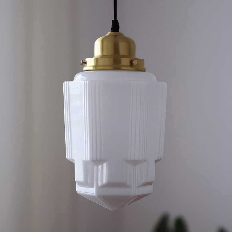Art Deco Milk Glass Pendant Light view 1
