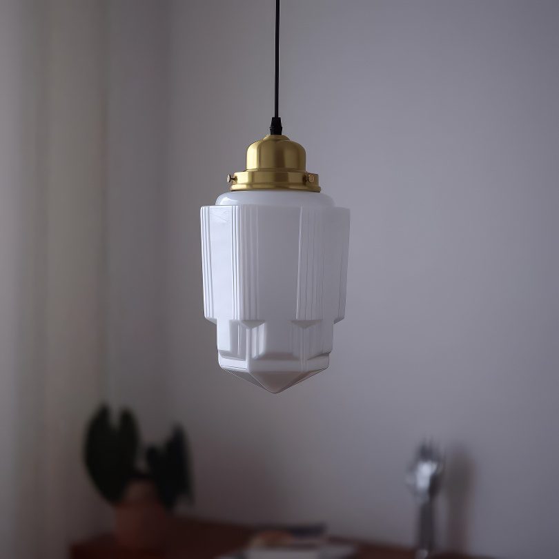 Art Deco Milk Glass Pendant Light view 2