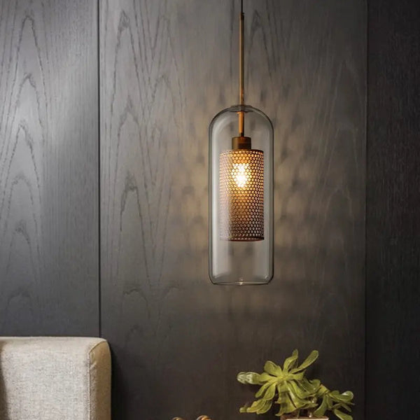 Brass and Glass Cylinder Pendant