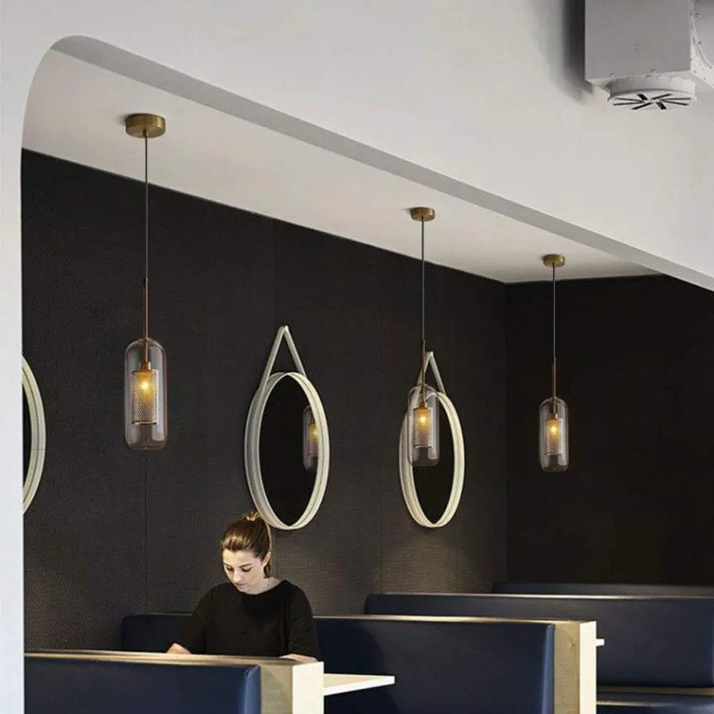 Brass and Glass Cylinder Pendant view 12