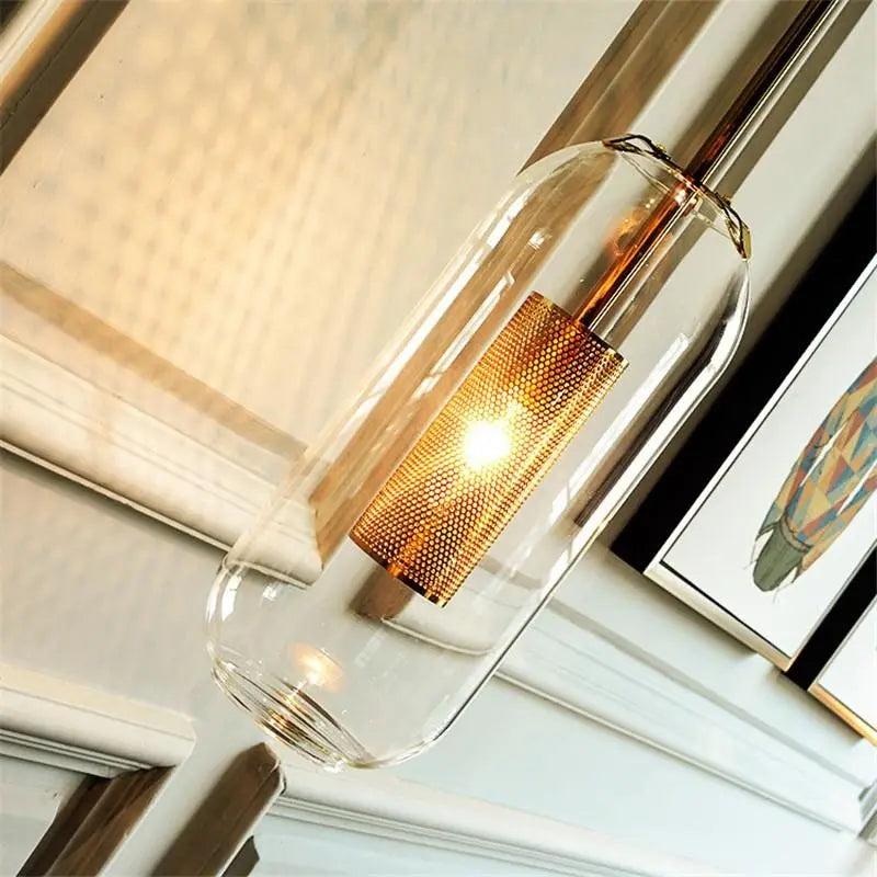Brass and Glass Cylinder Pendant view 13
