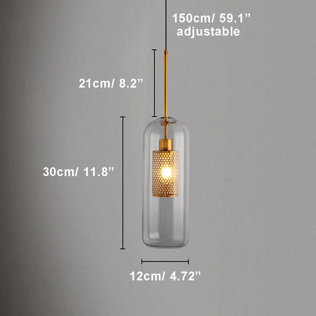 Brass and Glass Cylinder Pendant view 2