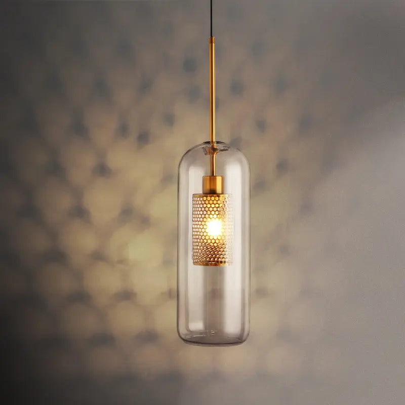 Brass and Glass Cylinder Pendant view 4