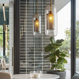 Brass and Glass Cylinder Pendant view 5