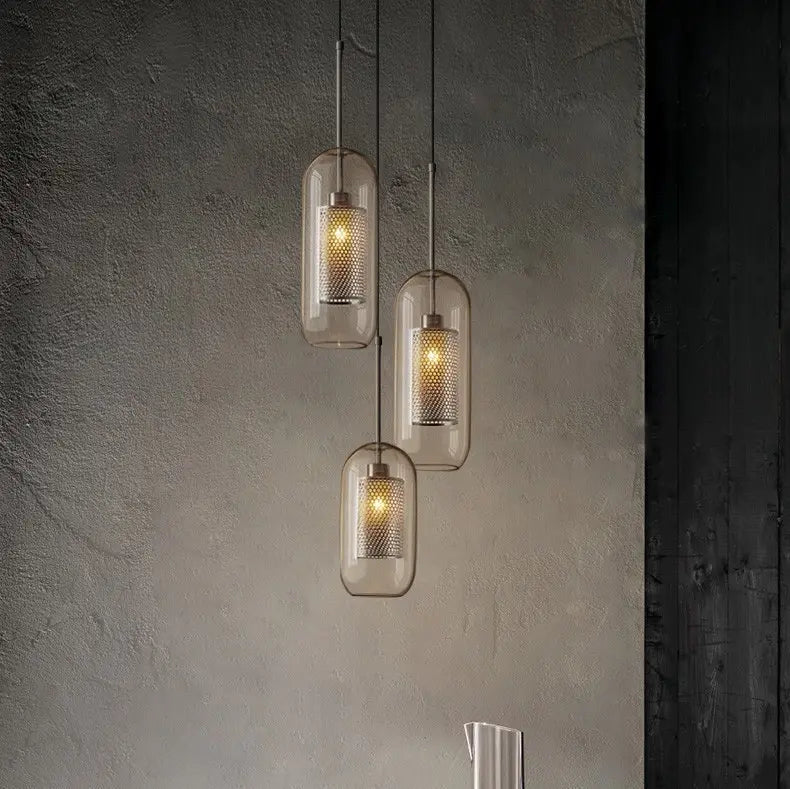 Brass and Glass Cylinder Pendant view 6
