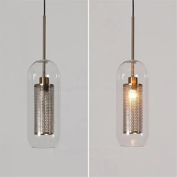 Brass and Glass Cylinder Pendant view 7