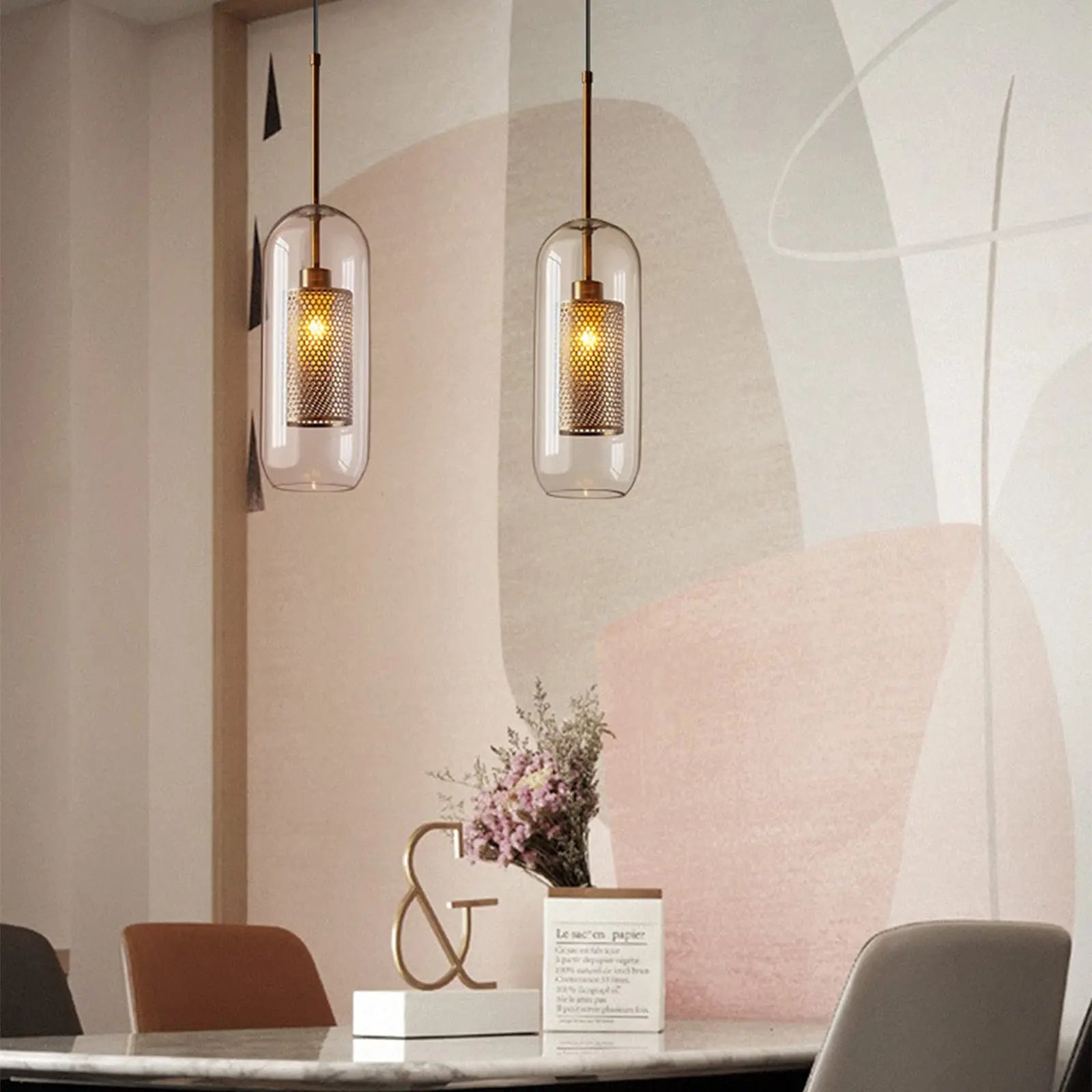 Brass and Glass Cylinder Pendant view 8