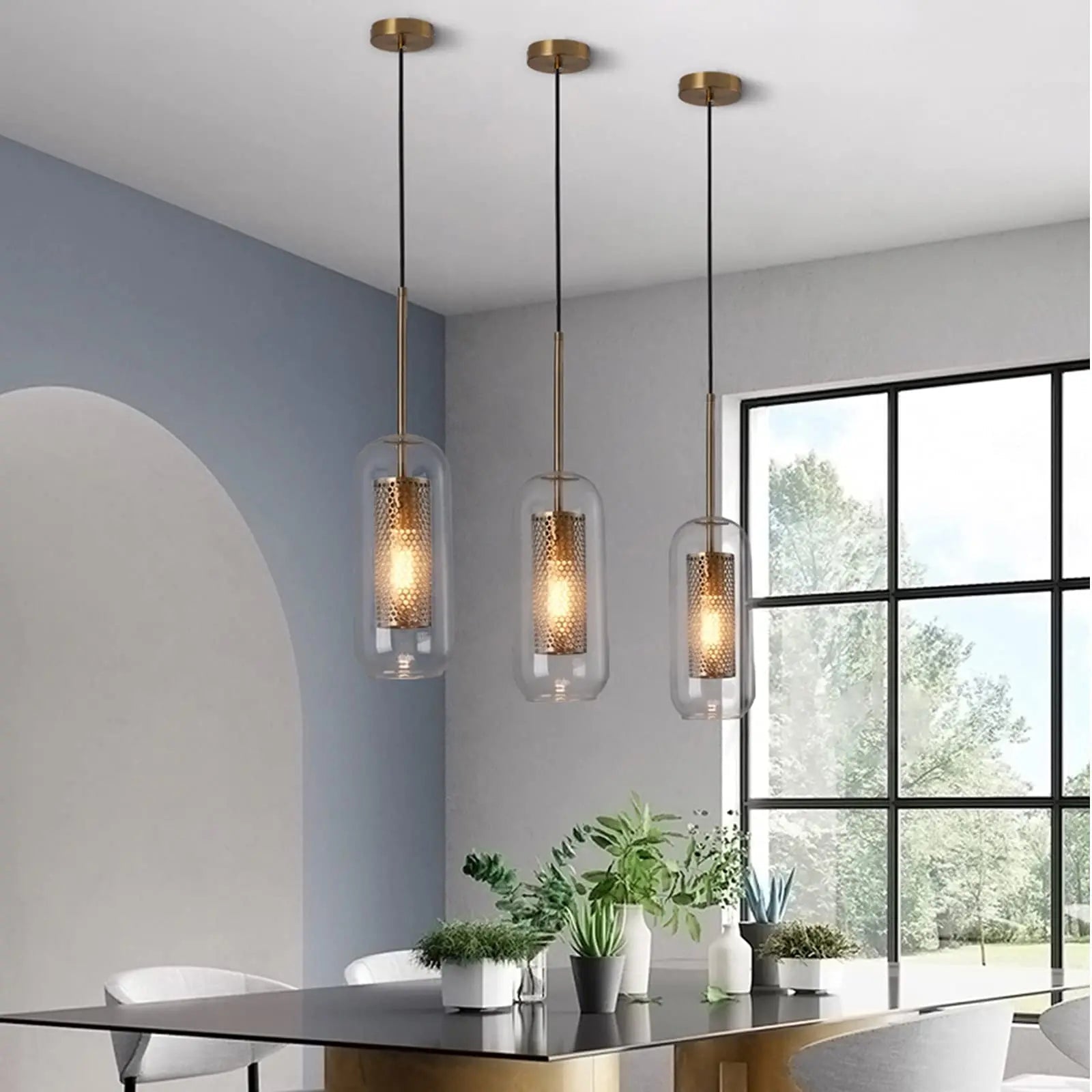 Brass and Glass Cylinder Pendant view 9