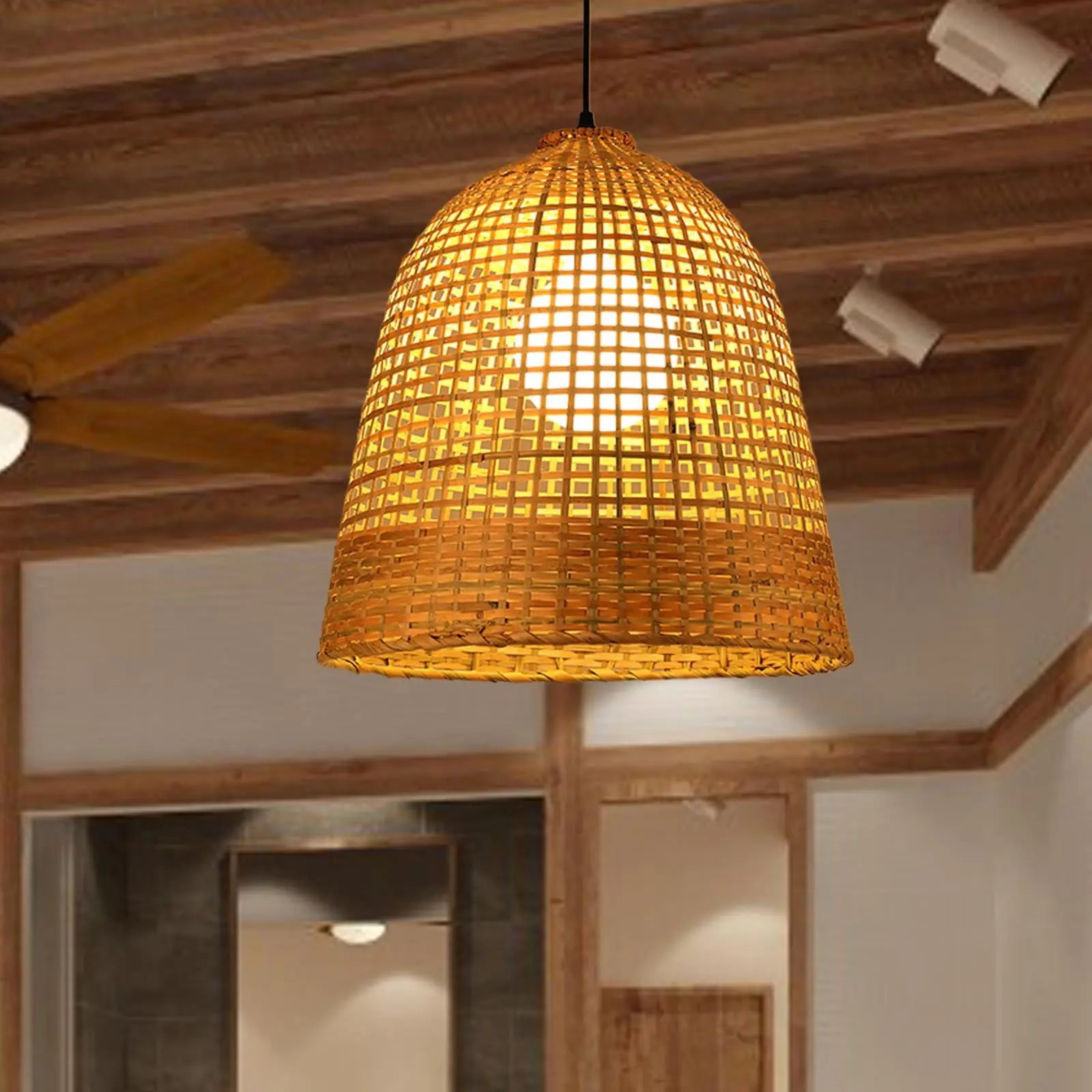 Luminaire suspension rotin bambou osier tressé view 5