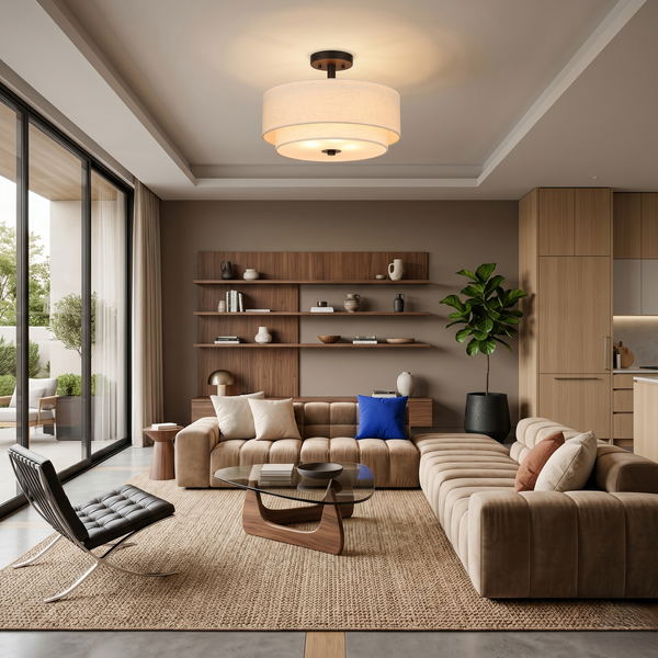 Beige Fabric Ceiling Light