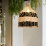 Black and Natural Rattan Pendant Light view 2