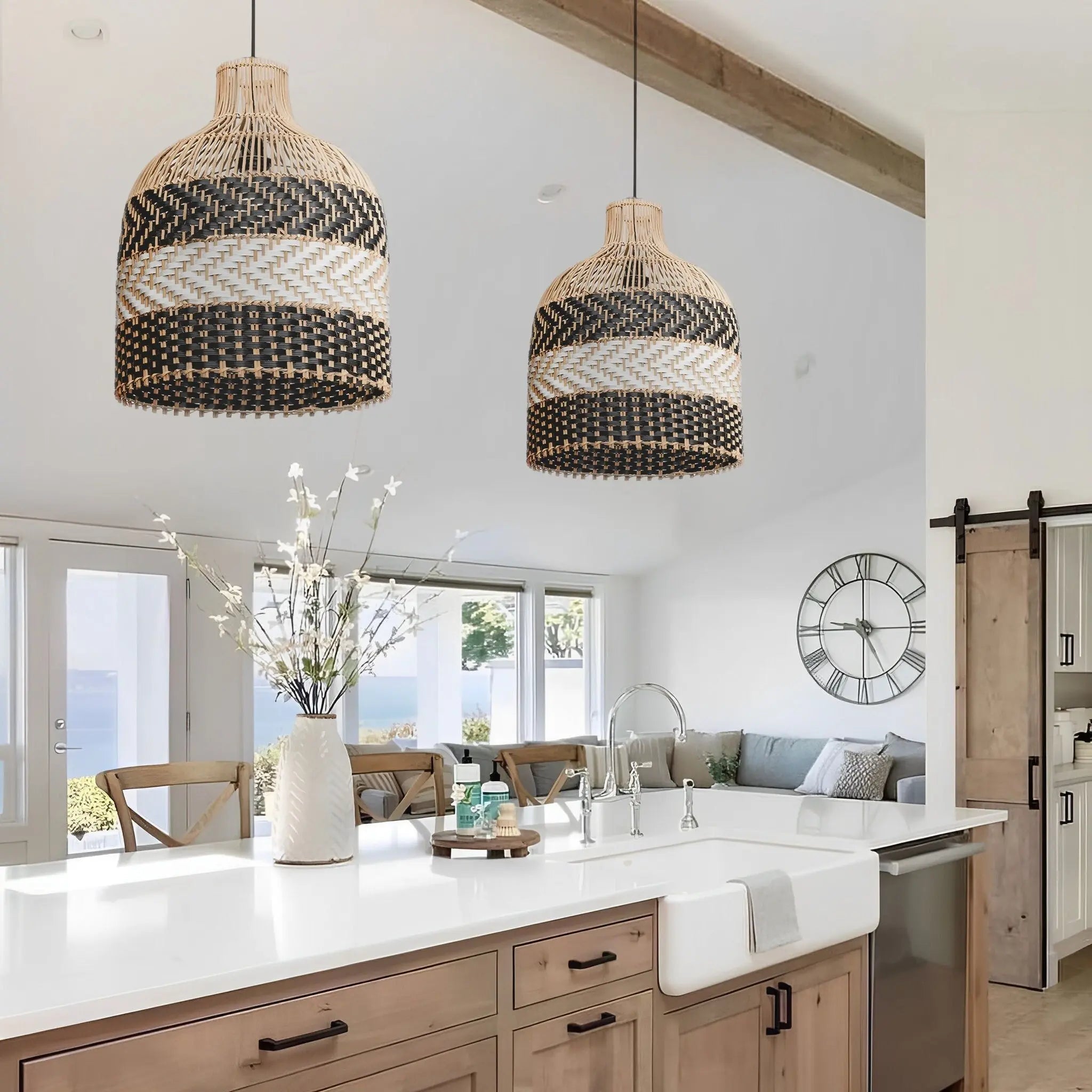 Black and Natural Rattan Pendant Light view 5
