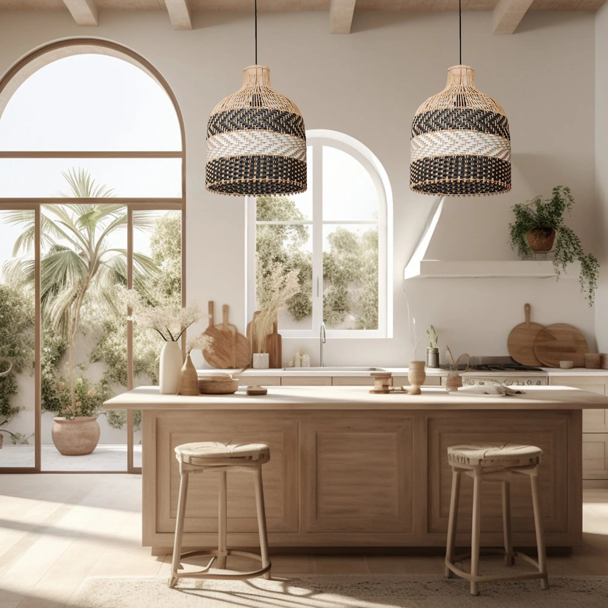 Black and Natural Rattan Pendant Light view 6
