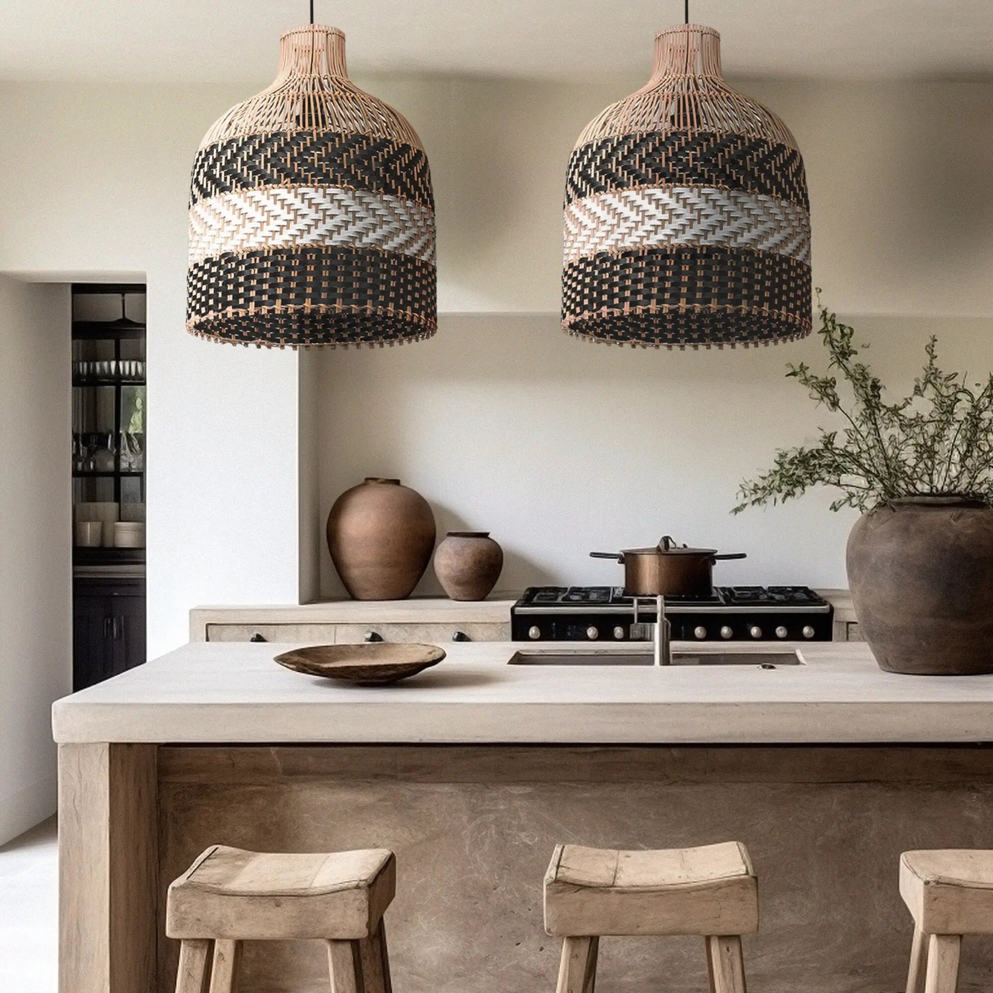 Black and Natural Rattan Pendant Light view 8