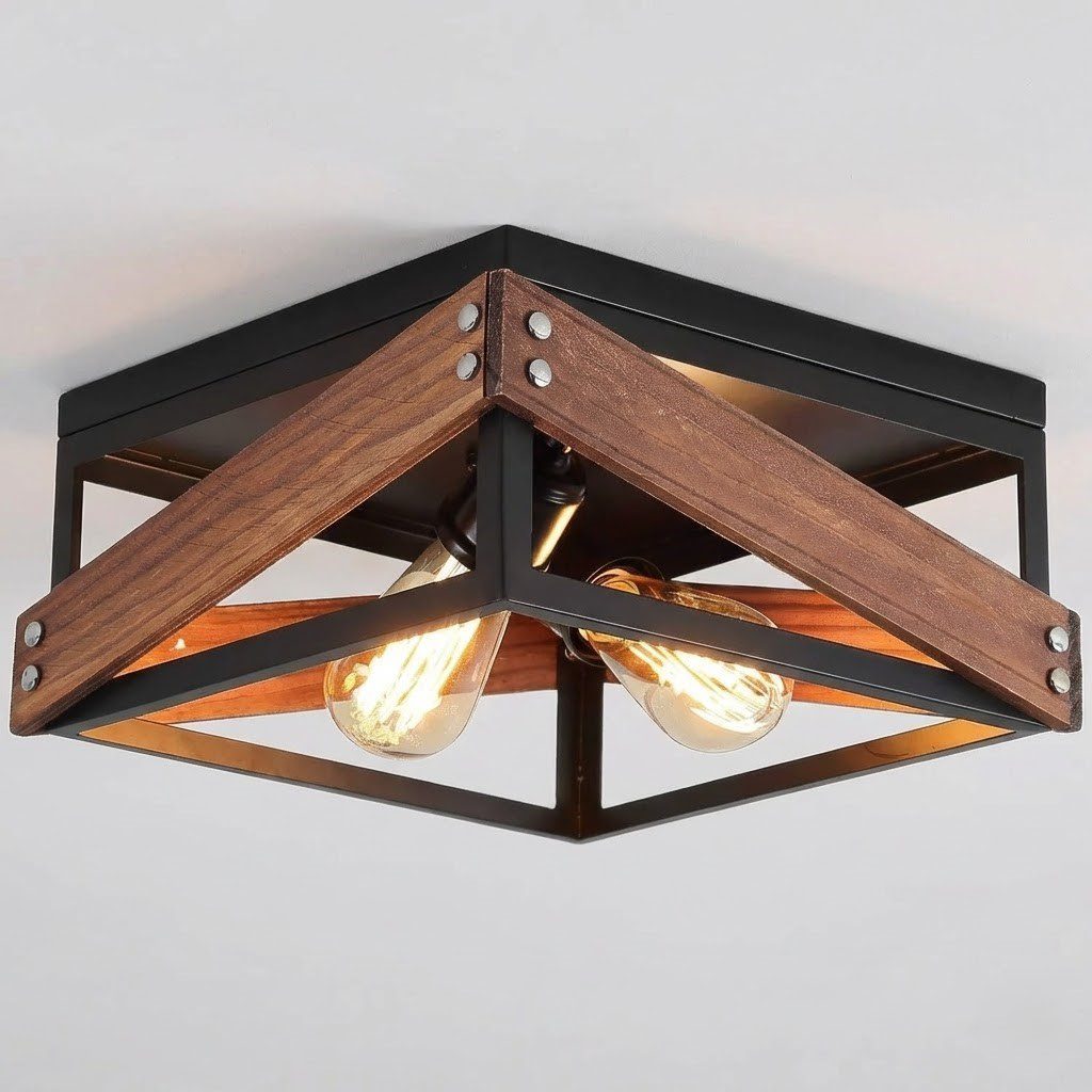 Black and Wood Ceiling Light view 2
