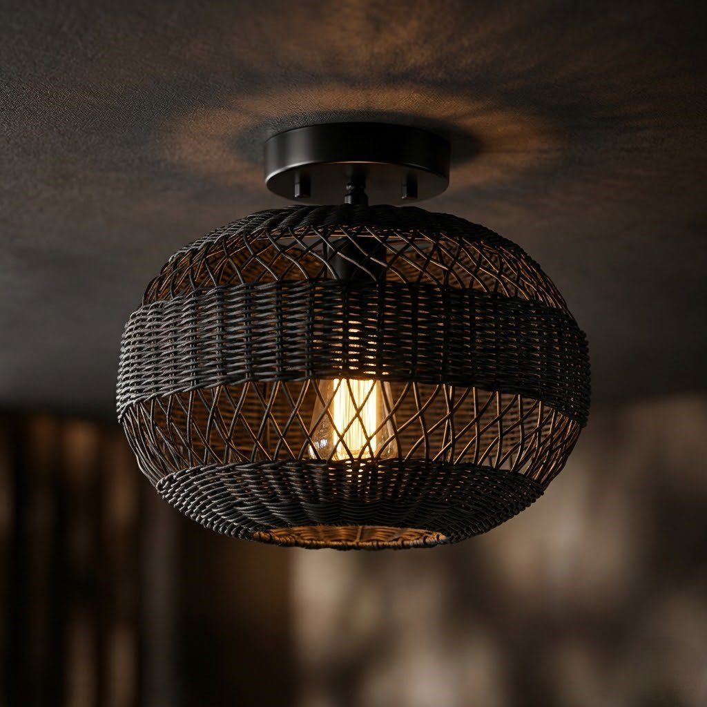 Black Cage Flush Ceiling Light view 2
