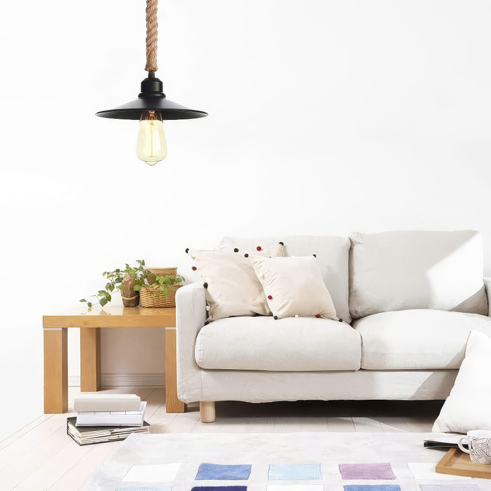 Black Industrial Pendant Light on Rope view 4