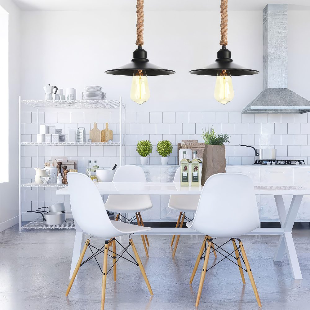 Black Industrial Pendant Light on Rope view 7